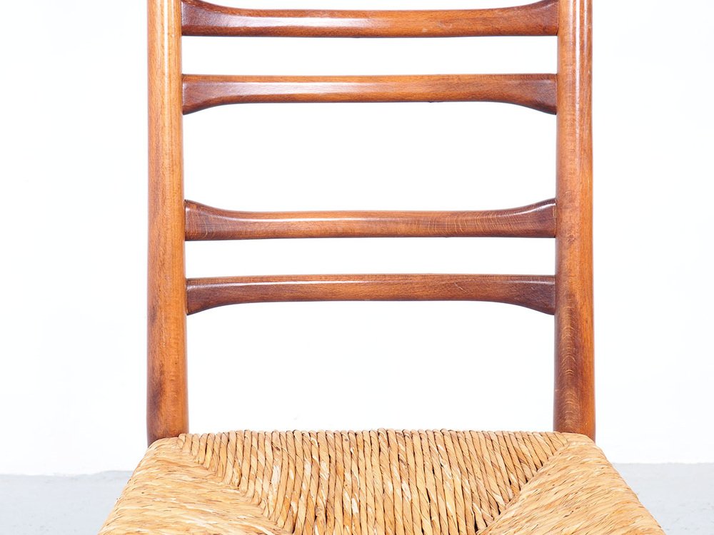 Teak & Wicker Dining Chairs with Ladder Back, 1960s, Set of 4