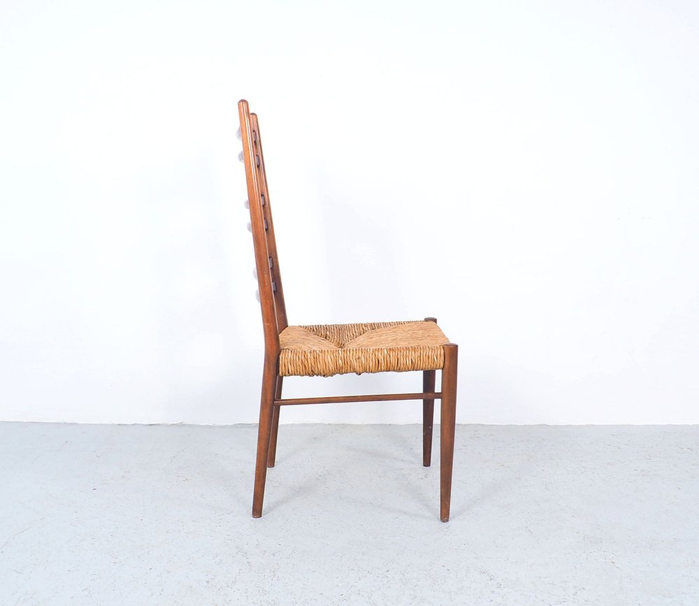 Teak & Wicker Dining Chairs with Ladder Back, 1960s, Set of 4