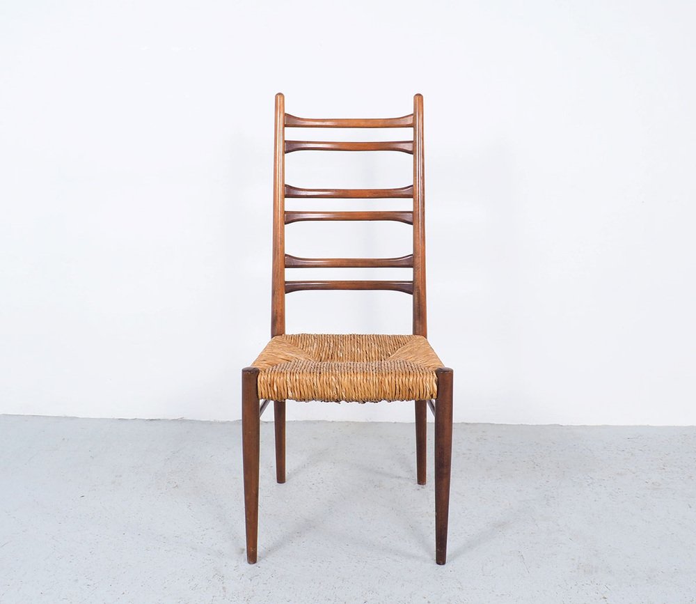 Teak & Wicker Dining Chairs with Ladder Back, 1960s, Set of 4