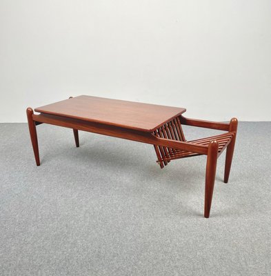 Teak Wood Coffee Table Magazine Rack, Italy, 1960s-LYQ-1171410