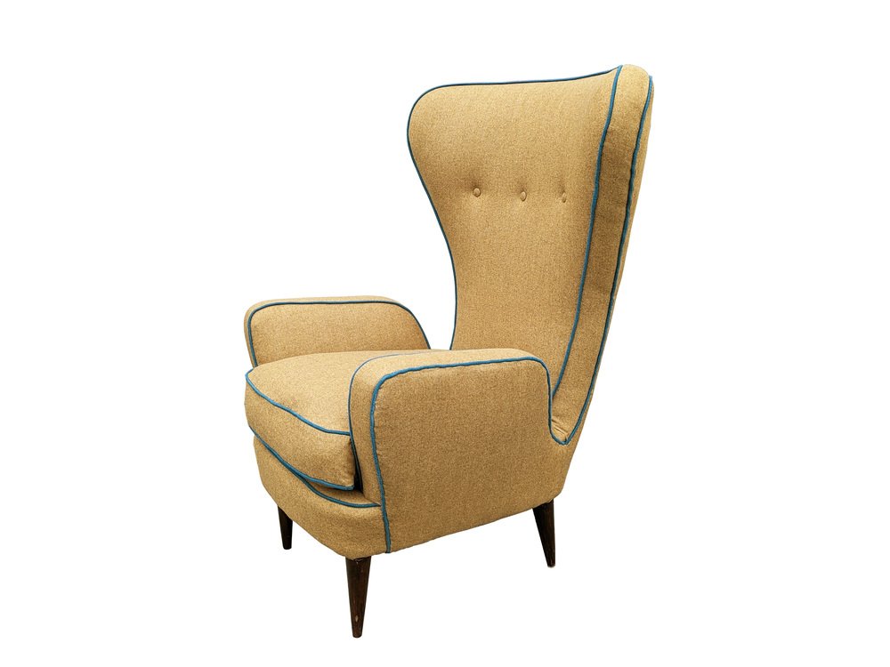 Teal & Brown Fabric High Back Armchair by E. Sala & G. Madini for Fratelli Galimberti, 1950s