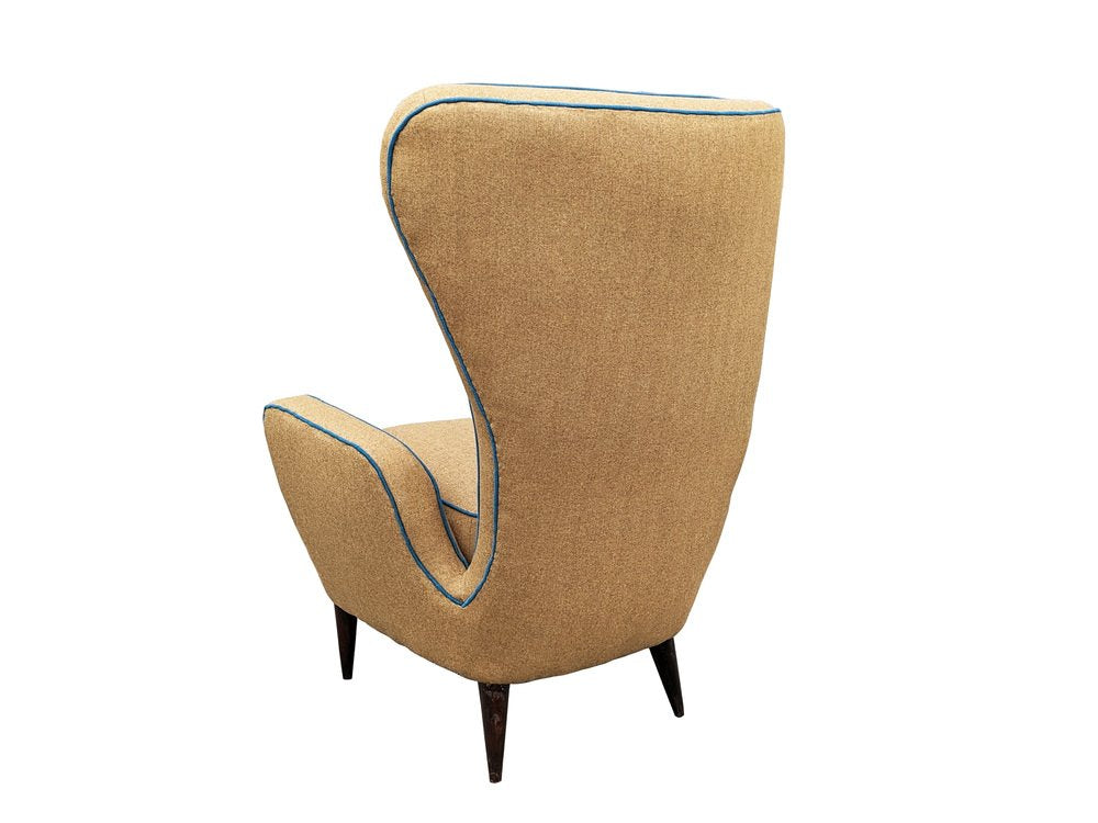 Teal & Brown Fabric High Back Armchair by E. Sala & G. Madini for Fratelli Galimberti, 1950s