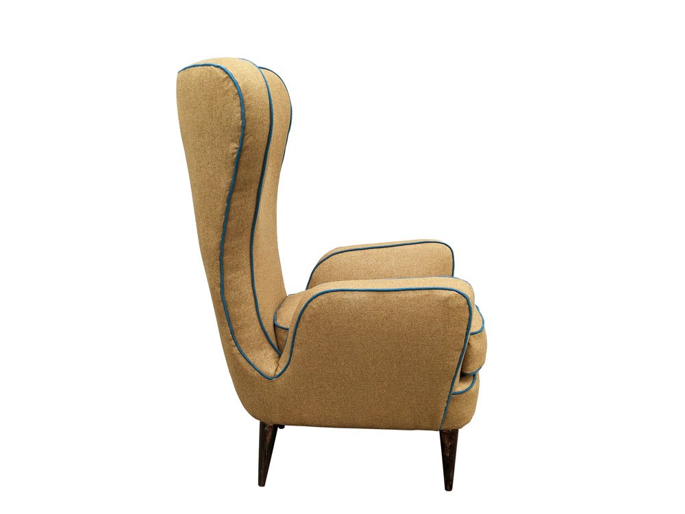 Teal & Brown Fabric High Back Armchair by E. Sala & G. Madini for Fratelli Galimberti, 1950s