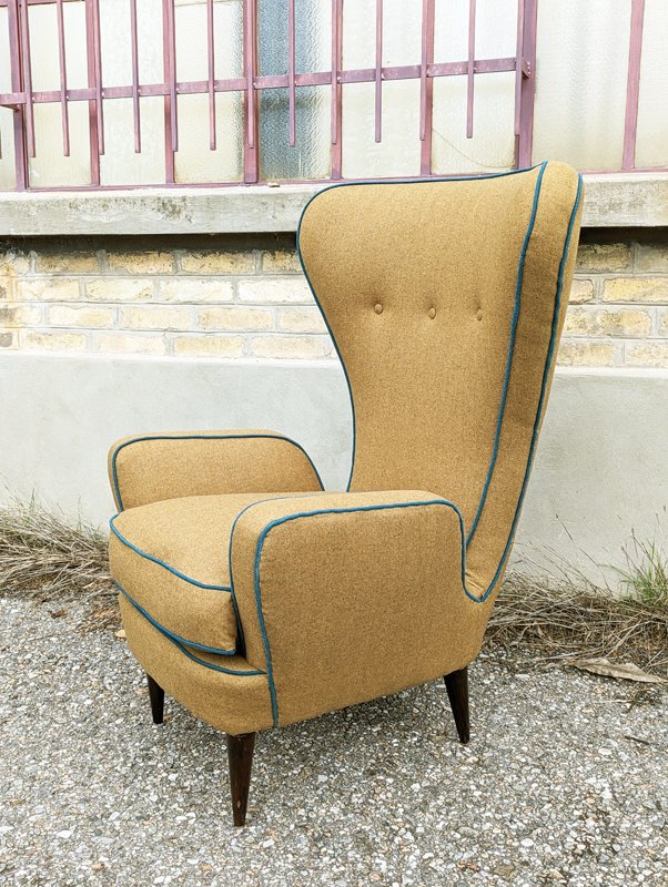 Teal & Brown Fabric High Back Armchair by E. Sala & G. Madini for Fratelli Galimberti, 1950s