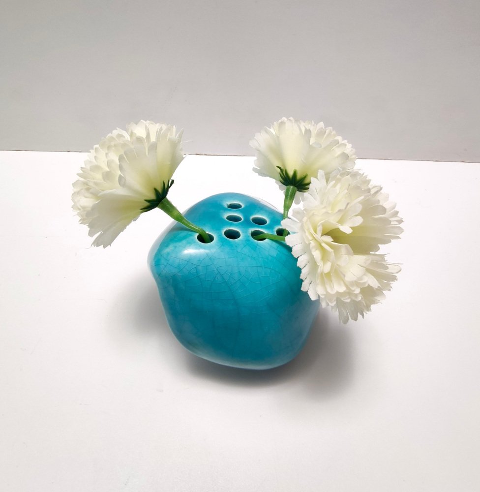 Teal Lacquered Ceramic Tulip Vase attributed to Giacomo Onestini for Ernestine Salerno, 1960s