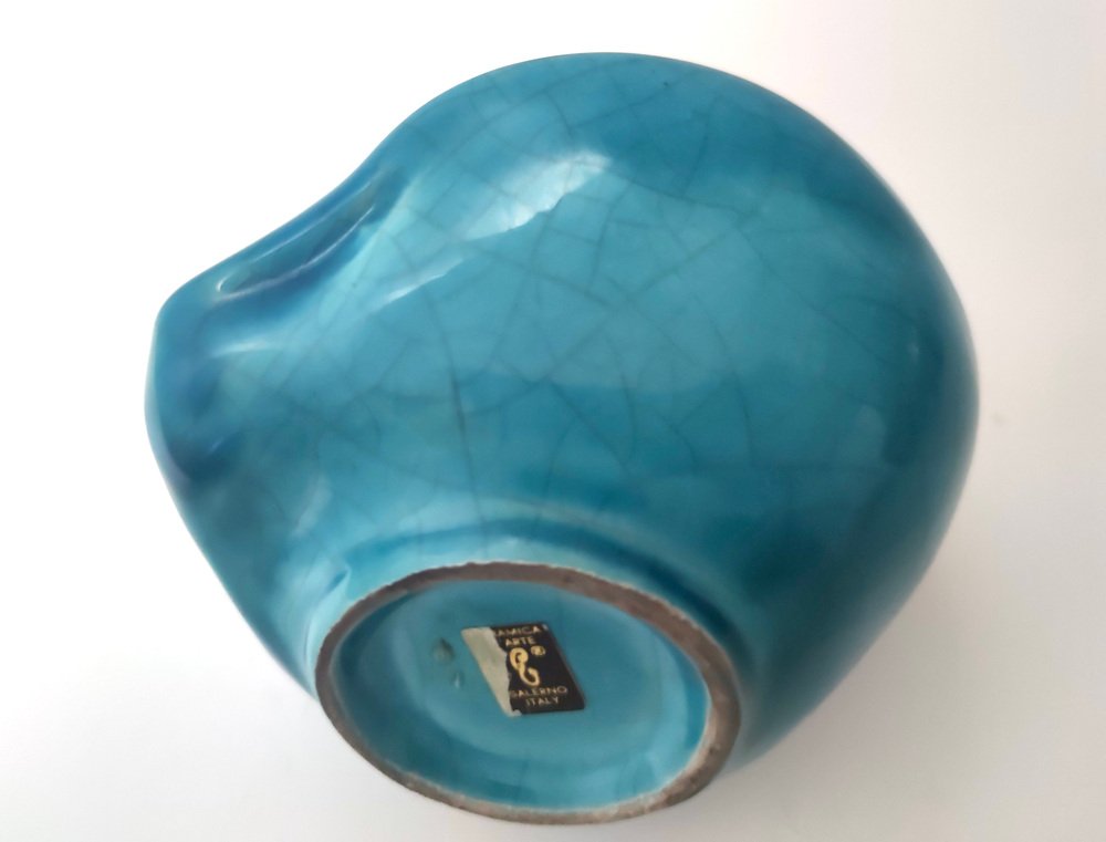 Teal Lacquered Ceramic Tulip Vase attributed to Giacomo Onestini for Ernestine Salerno, 1960s