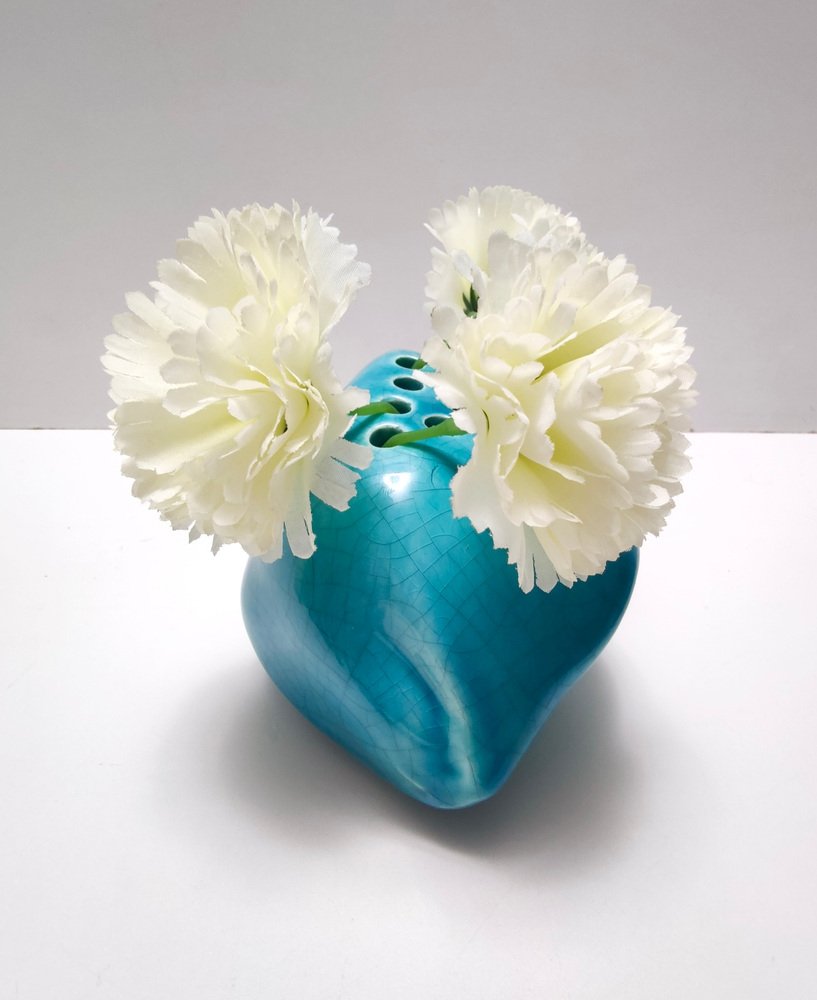 Teal Lacquered Ceramic Tulip Vase attributed to Giacomo Onestini for Ernestine Salerno, 1960s