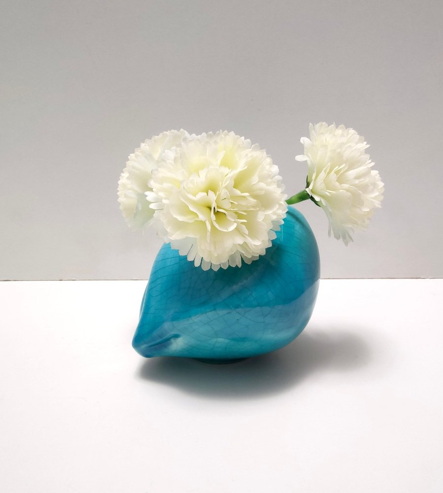 Teal Lacquered Ceramic Tulip Vase attributed to Giacomo Onestini for Ernestine Salerno, 1960s