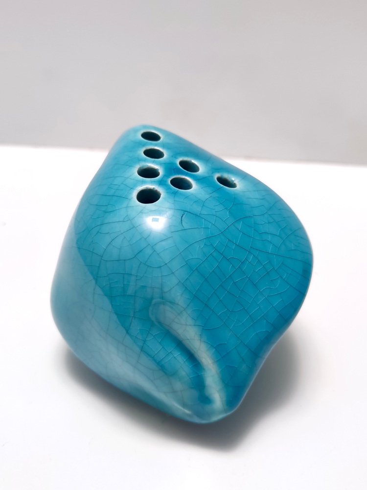 Teal Lacquered Ceramic Tulip Vase attributed to Giacomo Onestini for Ernestine Salerno, 1960s