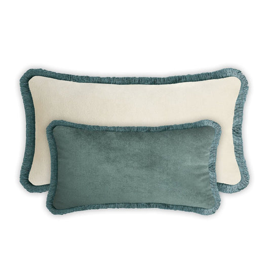 Teal Velvet with Teal Fringes Rectangle Happy Pillow from Lo Decor