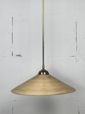 Telescopic Brass and Pencil Reed Rattan Bamboo Hanging Pendant Lamp, Italy, 1970s-BHG-1741661