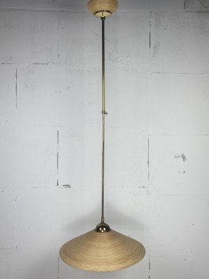 Telescopic Brass and Pencil Reed Rattan Bamboo Hanging Pendant Lamp, Italy, 1970s-BHG-1741661