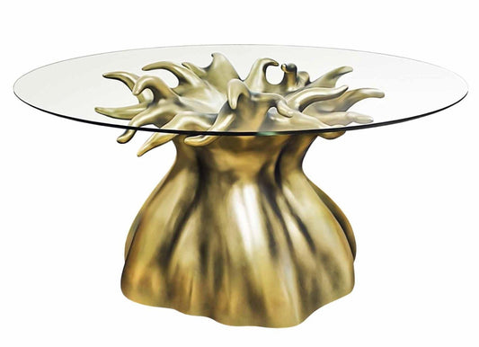 Tempered Glass and Resin Dining Table in Aged Gold Leaf by Europa Antiques