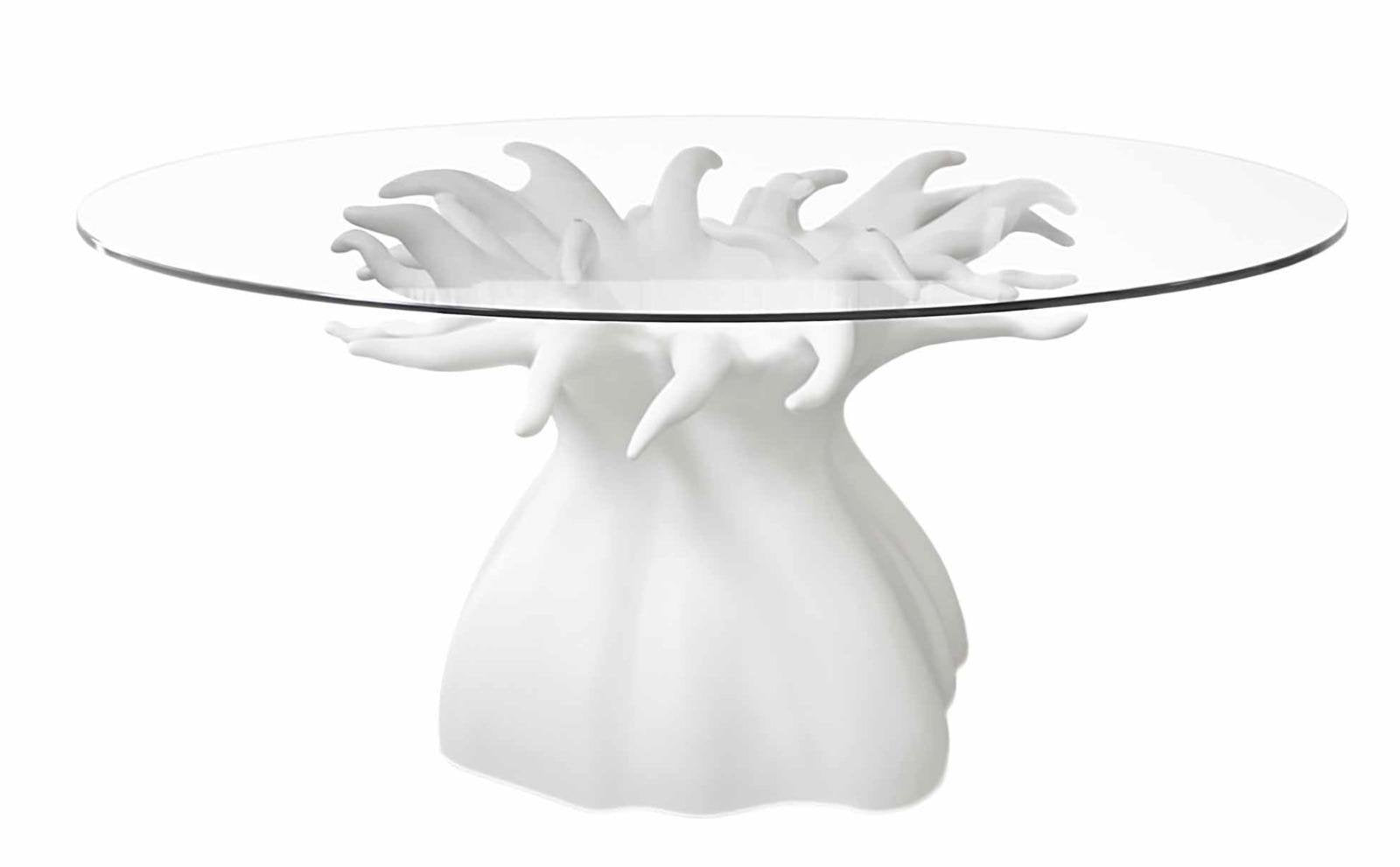 Tempered Glass and Resin Dining Table in White Mate by Europa Antiques