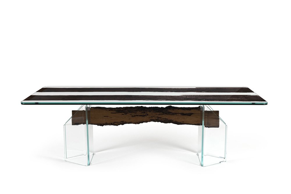 Tempered Glass Specchio & Oak Nero Venezia Dining Table from VGnewtrend