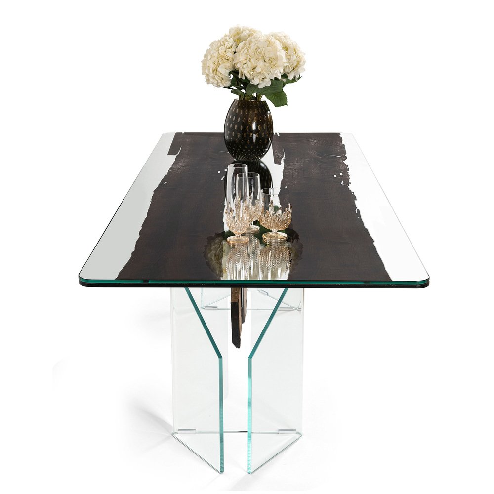 Tempered Glass Specchio & Oak Nero Venezia Dining Table from VGnewtrend