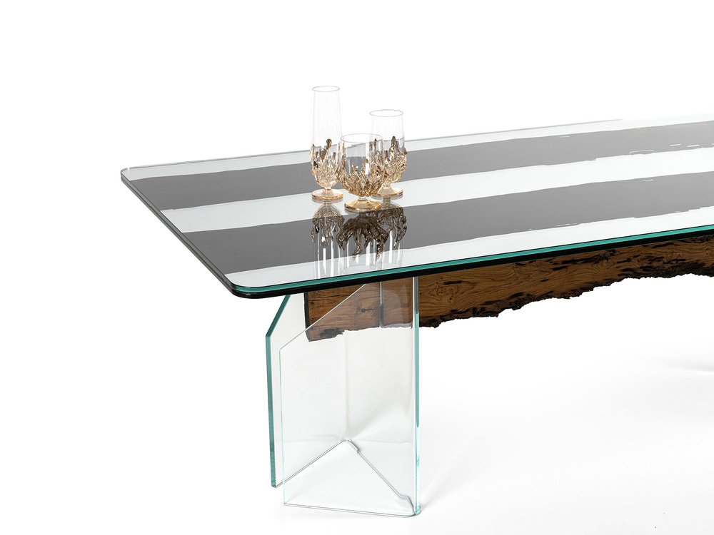 Tempered Glass Specchio & Oak Nero Venezia Dining Table from VGnewtrend