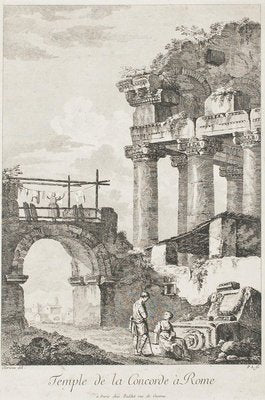 Temple de la Concorde, Rome - Original Etching by C.-L. Clérisseau - Early 1800 Early 19th Century