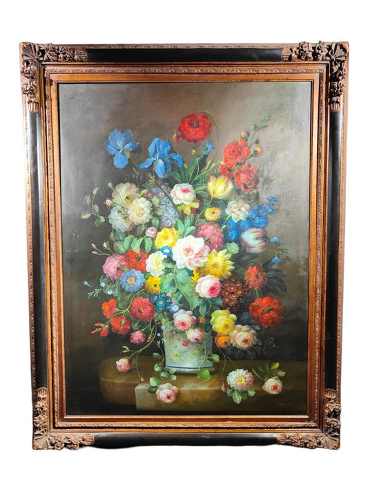 Terence Alexander, Flowers, 1950, Large Oil on Canvas, Framed