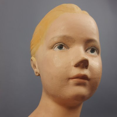 Terracotta Bust of Girl with Bow, 1960s-PWG-2024759