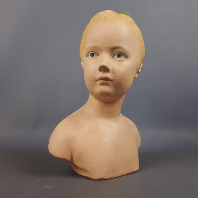 Terracotta Bust of Girl with Bow, 1960s-PWG-2024759