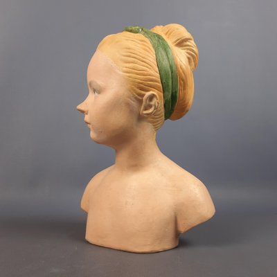 Terracotta Bust of Girl with Bow, 1960s-PWG-2024759