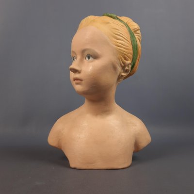 Terracotta Bust of Girl with Bow, 1960s-PWG-2024759