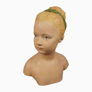 Terracotta Bust of Girl with Bow, 1960s-PWG-2024759