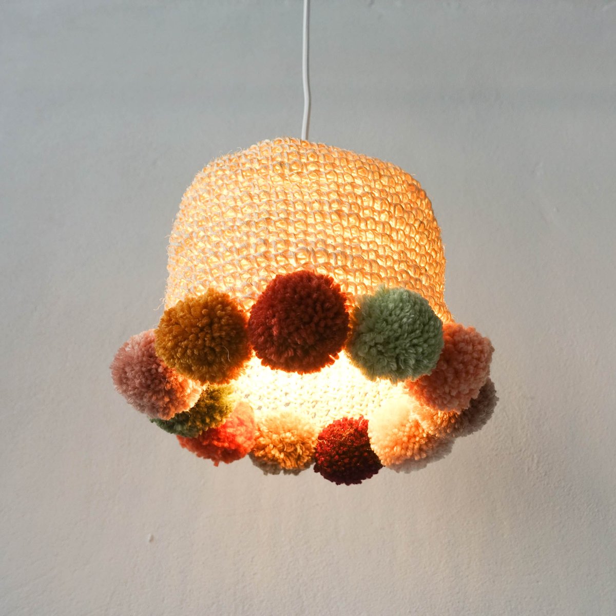 Terracotta Rope Lamp with Pompoms by Com Raiz