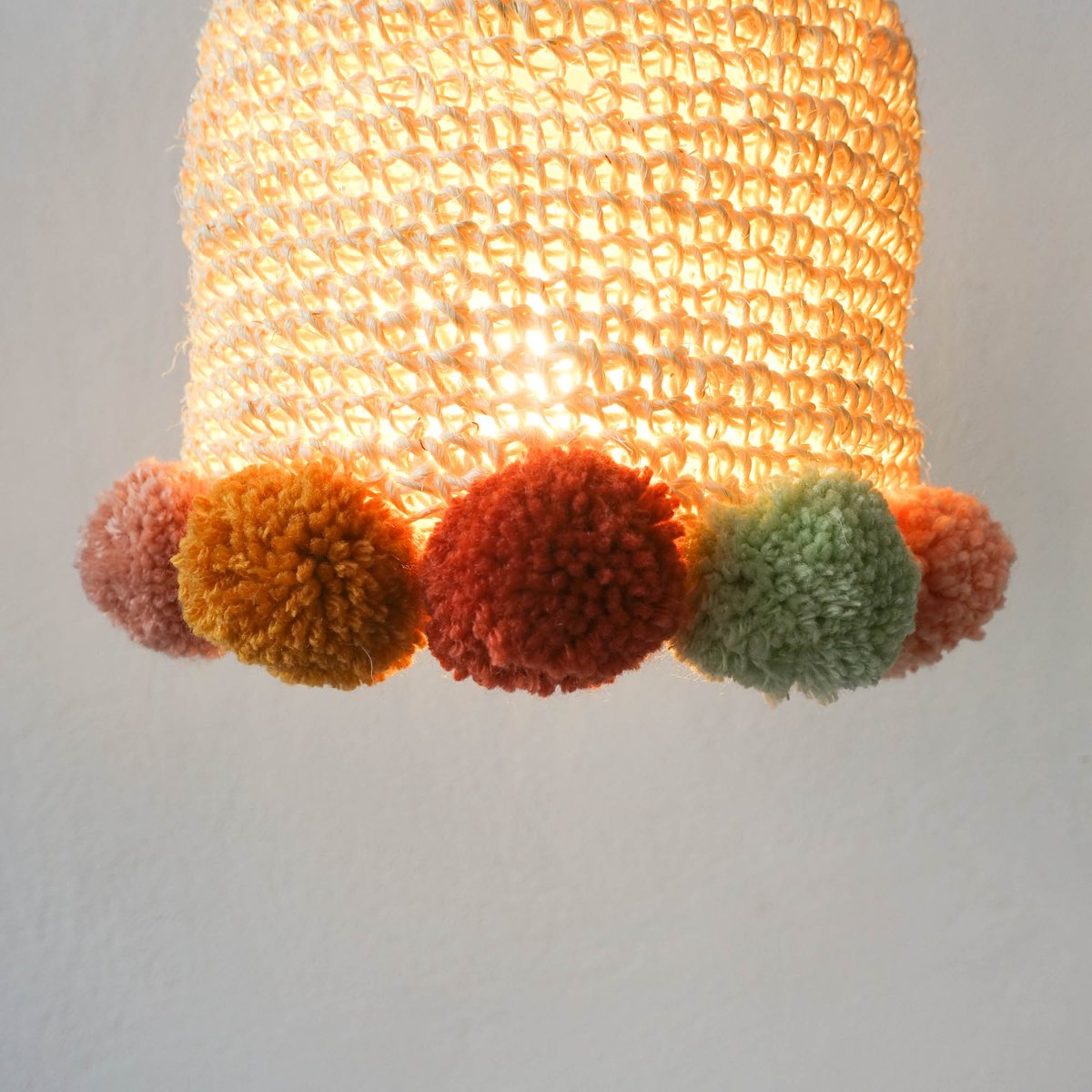 Terracotta Rope Lamp with Pompoms by Com Raiz