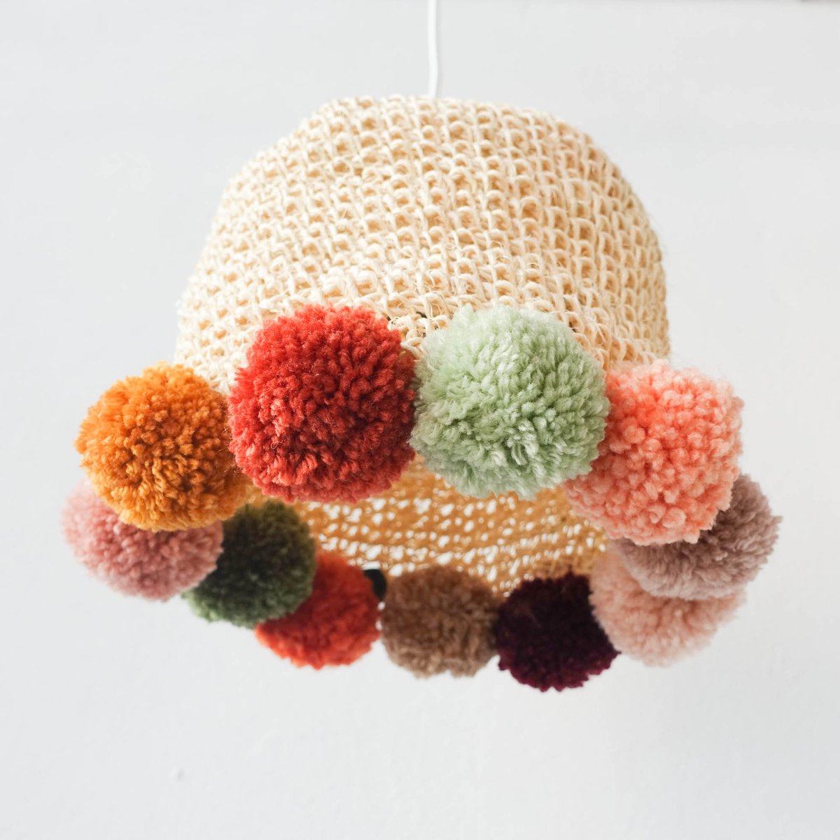 Terracotta Rope Lamp with Pompoms by Com Raiz