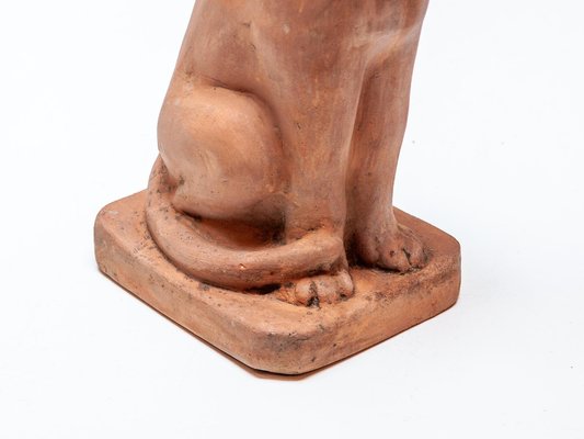 Terracotta Sculpture of a Sitting Cat, 1970s-KL-1757333