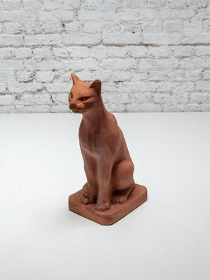 Terracotta Sculpture of a Sitting Cat, 1970s-KL-1757333