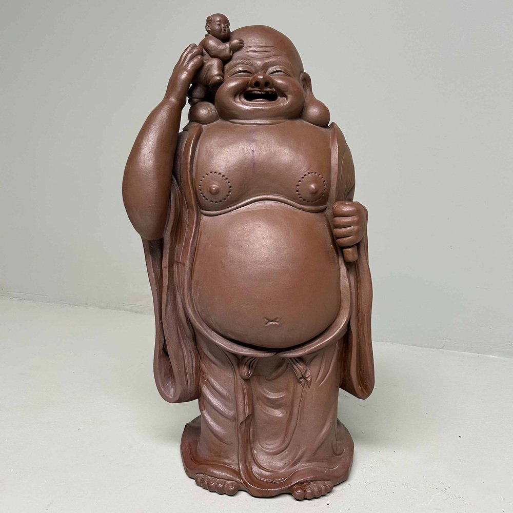 Terracotta Statue of Hotei (布包) with Karako (唐子), Japan, 1950s