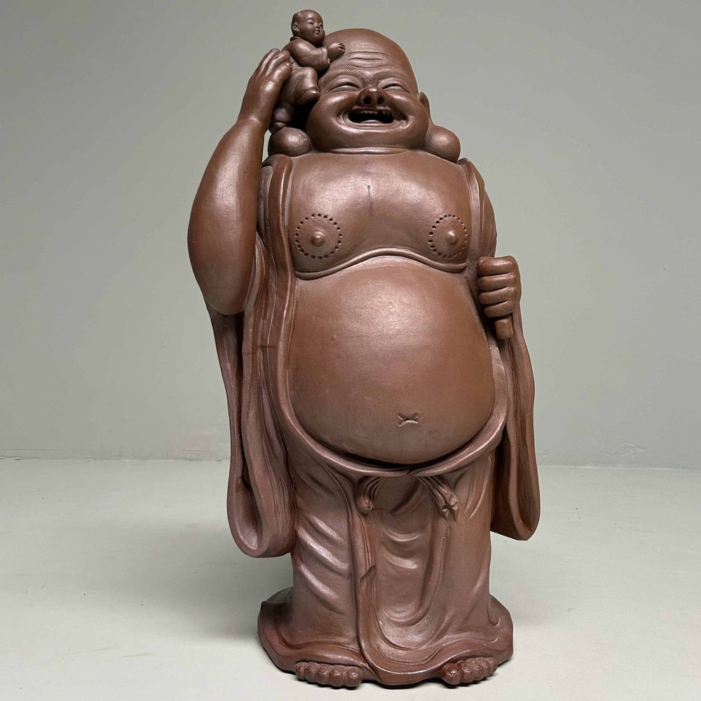 Terracotta Statue of Hotei (布包) with Karako (唐子), Japan, 1950s