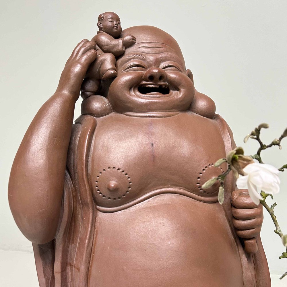 Terracotta Statue of Hotei (布包) with Karako (唐子), Japan, 1950s