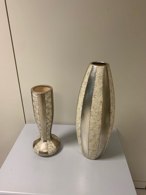 Terracotta Vase in Eggshell and Silver Leaf, 1950s-IJR-846255