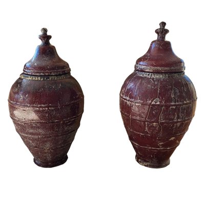 Terracotta Vases with Lids, Set of 2-TCS-1718663