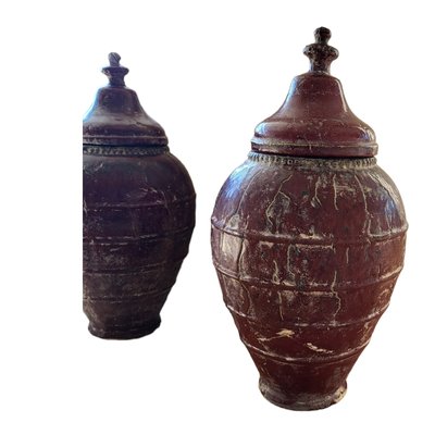 Terracotta Vases with Lids, Set of 2-TCS-1718663