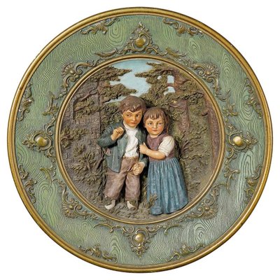 Terracotta Wall Plate with Whimsy Children in Farmer Costumes by Johann Maresch, 1890s-KJP-1750919