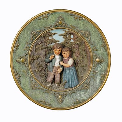 Terracotta Wall Plate with Whimsy Children in Farmer Costumes by Johann Maresch, 1890s-KJP-1750919