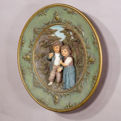 Terracotta Wall Plate with Whimsy Children in Farmer Costumes by Johann Maresch, 1890s-KJP-1750919