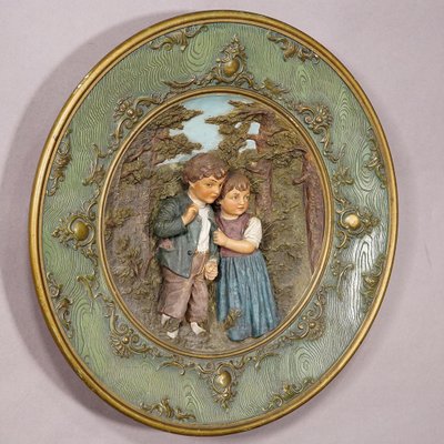 Terracotta Wall Plate with Whimsy Children in Farmer Costumes by Johann Maresch, 1890s-KJP-1750919