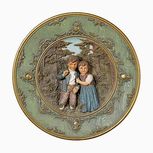 Terracotta Wall Plate with Whimsy Children in Farmer Costumes by Johann Maresch, 1890s-KJP-1750919