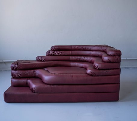 Terrazza Landscapes in Burgundy Leather by Ubald Klug for de Sede, 1970s, Set of 4-IXA-1599449