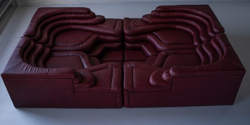 Terrazza Landscapes in Burgundy Leather by Ubald Klug for de Sede, 1970s, Set of 4-IXA-1599449