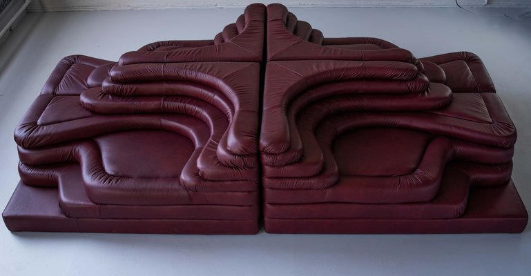 Terrazza Landscapes in Burgundy Leather by Ubald Klug for de Sede, 1970s, Set of 4-IXA-1599449