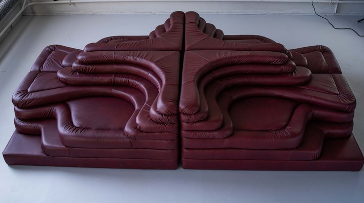 Terrazza Landscapes in Burgundy Leather by Ubald Klug for de Sede, 1970s, Set of 4-IXA-1599449