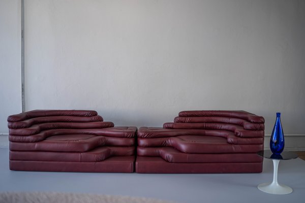 Terrazza Landscapes in Burgundy Leather by Ubald Klug for de Sede, 1970s, Set of 4-IXA-1599449