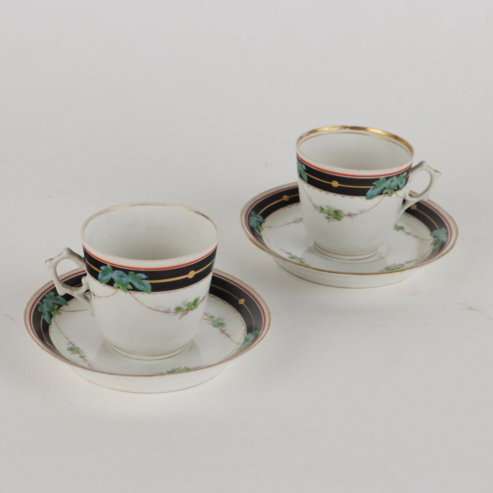 Tete a Tete Coffee Set in Porcelain, Paris, 1860s, Set of 8